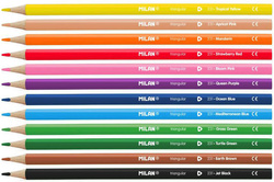 KREDKI OŁÓWKOWE TRÓJKĄTNE SZKOLNE MIĘKKIE 2.9mm 12 ŻYWYCH KOLORÓW MILAN