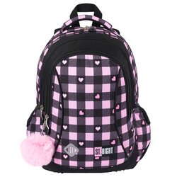 PLECAK SZKOLNY TRZYKOMOROWY 20L STRIGHT BP-26 RÓŻOWA SZACHOWNICA + NAKLEJKI