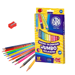 KREDKI ASTRA GRUBE OŁÓWKOWE JUMBO TRÓJKĄTNE 12 kolorów SZKOLNE TEMPERÓWKA