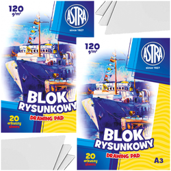 BLOK RYSUNKOWY BIAŁY A3 ASTRA 20 KARTEK 120g GRUBSZY SZKOLNY - 2 sztuki