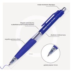 DŁUGOPIS AUTOMATYCZNY TOMA MEDIUM 1.0mm NIEBIESKI BIUROWY SZKOLNY - 2 szt.