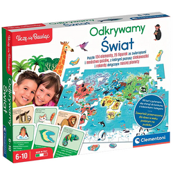 ODKRYWAMY ŚWIAT MAPA PUZZLE 124 ELEMENTY QUIZY CIEKAWOSTKI CLEMENTONI