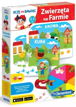 GRA EDUKACYJNA DLA DZIECI ZWIERZĘTA NA FARMIE WIEŚ KARTY RULETKA CLEMENTONI