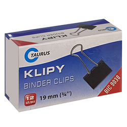 SPINACZE BIUROWE KLIPSY KLIPY KLAMERKI METALOWE CZARNE 19mm 12 sztuk