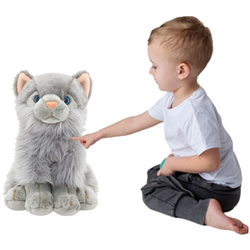 MASKOTKA KOTEK PLUSZAK SIEDZĄCY SZARY PRZYTULANKA MIŁY W DOTYKU MIĘCIUTKI