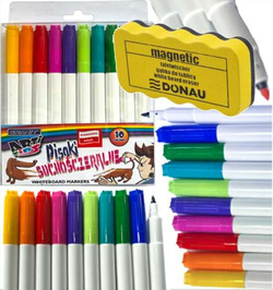 MARKERY MAZAKI GRANIT SUCHOŚCIERALNE 10 KOLORÓW DO BIAŁYCH TABLIC Z GĄBKĄ