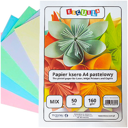 PAPIER KSERO PASTELOWE KOLORY MIX A4 50 KARTEK 5 KOLORÓW  160g ESCUELA