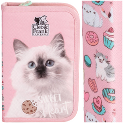 PIÓRNIK SZKOLNY Z WYPOSAŻENIEM JEDNOKOMOROWY CLEO I FRANK KOTEK RÓŻOWY