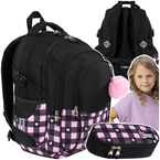 PLECAK SZKOLNY ST.RIGHT BP-01 2w1 PIÓRNIK SASZETKA RÓŻOWA SZACHOWNICA