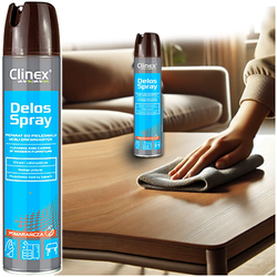 CLINEX DELOS SPRAY DO PIELĘGNACJI MYCIA MEBLI 1L ODTŁUSZCZA ANTYSTATYCZNY