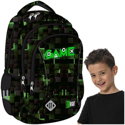 PLECAK SZKOLNY TRZYKOMOROWY LEKKI 20L ST.RIGHT BP-26 GREEN GAME + NAKLEJKI