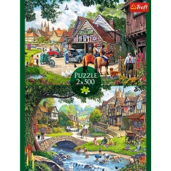 PUZZLE 2x500 ELEMENTÓW SIELANKOWE ŻYCIE MIASTECZKO UKŁADANKA 37494 TREFL