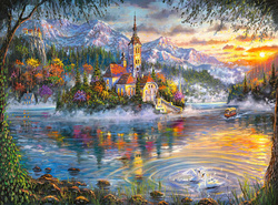 PUZZLE PRZEPIĘKNA JESIEŃ KOŚCIÓL NA WYSPIE GÓRY JEZIORO 3000EL CASTORLAND