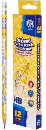 OŁÓWEK HB Z GUMKĄ Z TABLICZKĄ MNOŻENIA ŚCIĄGA TRÓJKĄTNY ASTRA - 3 szt.