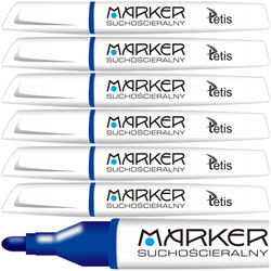 MARKER SUCHOŚCIERALNY DO BIAŁYCH TABLIC 3mm NIEBIESKI STOŻKOWY TETIS -6 szt
