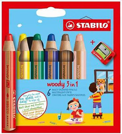 KREDKI OŁÓWKOWE GRUBE JUMBO 6 KOLORÓW 3w1 TEMPERÓWKA WOODY STABILO