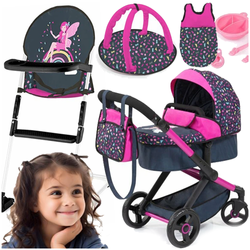 WÓZEK DLA LALEK XEO KRZESEŁKO DO KARMIENIA 2w1 MATA ZE STELAŻEM BAYER