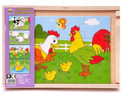 UKŁADANKA DREWNIANA PUZZLE 4W1 FARMA ZWIERZĘTA