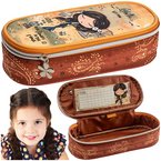 PIÓRNIK SZKOLNY SASZETKA Z KLAPKĄ ANEKKE DZIEWCZYNKA VINTAGE BRĄZOWY ARGUS