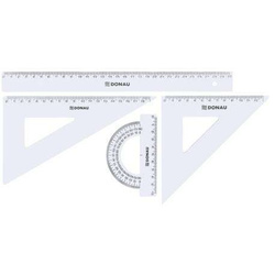 ZESTAW GEOMETRYCZNY DONAU LINIJKA 30cm 2 EKIERKI KĄTOMIERZ TRANSPARENTNY