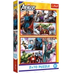 PUZZLE 2x70 MARVEL AVENGERS ZOSTAŃ BOHATEREM IRON MAN UKŁADANKA 34439 TREFL