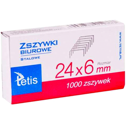 ZSZYWKI BIUROWE TETIS STALOWE SREBRNE BIUROWE 24/6 mocne - 3000 SZTUK