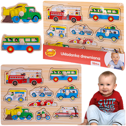 UKŁADANKA DREWNIANA POJAZDY MIEJSKIE AUTKA PUZZLE Z UCHWYTAMI SMILY PLAY