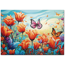 PUZZLE 1000 ELEMENTÓW TULIPANY MOTYL POLE TULIPANÓW WIDOK UKŁADANKA ASKATO
