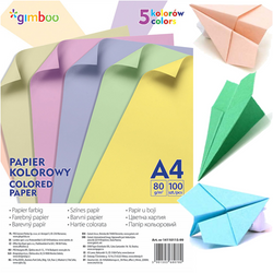 PAPIER KOLOROWY GIMBOO 5 KOLORÓW PASTELOWYCH A4 100 ARKUSZY 80gms 