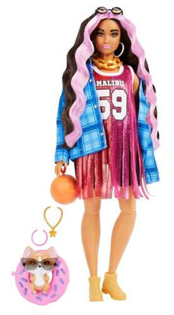 BARBIE EXTRA LALKA Z PIESKIEM MODA ZWIERZĄTKO KOSZULA W KRATĘ AKCESORIA