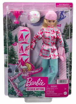 BARBIE LALKA SNOWBOARDZISTKA W KURTCE SPORTY ZIMOWE DESKA PUCHAR MATTEL