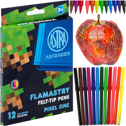 FLAMASTRY ASTRA MAZAKI PISAKI 12 INTENSYWNYCH KOLORÓW MINECRAF PIXEL ONE