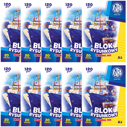 BLOK RYSUNKOWY BIAŁY A3 ASTRA 20 KARTEK 120g GRUBSZY SZKOLNY - 10 sztuk