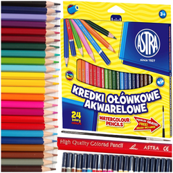 KREDKI OŁÓWKOWE AKWARELOWE 24 KOLORY I PĘDZELEK SZKOLNE ASTRA