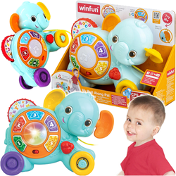 INTERAKTYWNY SŁONIK DO CIĄGNIĘCIA EDUKACYJNY DŹWIĘKI MELODIE ŚWIATŁO WINFUN