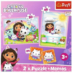 KOCI DOMEK GABI PUZZLE 2w1 + GRA MEMORY MEMOS UKŁADANKA 102 EL. TREFL