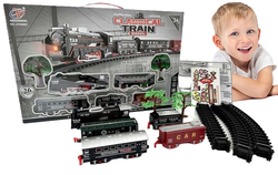 KOLEJKA ELEKTRYCZNA POCIĄG LOKOMOTYWA 4 WAGONY AKCESORIA ŚWIATŁO DŹWIĘK