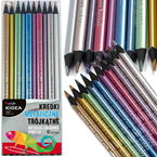 KREDKI OŁÓWKOWE METALICZNE TRÓJKĄTNE 10 KOLORÓW KIDEA ERGONOMICZNE