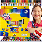 KREDKI OŁÓWKOWE SZKOLNE HEKSAGONALNE XXL GRUBY GRAFIT 4 mm 24 KOLORY ASTRA