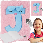 PAMIĘTNIK Z KŁÓDKĄ PLUSZOWY NOTES WŁOCHACZ RÓŻOWY Z LITERKĄ "J" ŚWIECĄCY