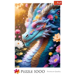 PUZZLE 1000 ELEMENTÓW KOLOROWY SMOK WŚRÓD KWIATOW UKŁADANKA TREFL 10953