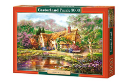PUZZLE WIEJSKA CHATKA NAD STAWEM STRZECHA NATURA PRZYRODA 3000EL CASTORLAND