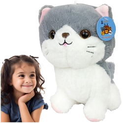 KOTEK PLUSZAK MASKOTKA MIŁY W DOTYKU UROCZY ZWIERZĄTKO 20 cm SZARY