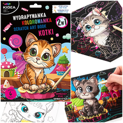 WYDRAPYWANKA I KOLOROWANKA Z RYSIKIEM 6 ARKUSZY UROCZE KOTKI KOTY KIDEA