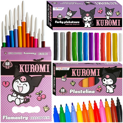 WYPRAWKA SZKOLNA KUROMI MAJEWSKI BLOKI ZESZYTY FARBY PLASTELINA KREDKI