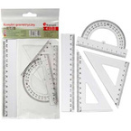 ZESTAW GEOMETRYCZNY TITANUM LINIJKA 15cm 2 EKIERKI KĄTOMIERZ TRANSPARENTNY