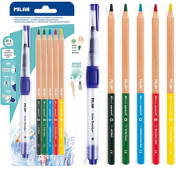 KREDKI AKWARELOWE 5 KOLORÓW + PĘDZEL WODNY - MILAN