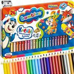 KREDKI BAMBINO GRUBE OKRĄGŁE JUMBO 26 KOLORÓW TEMPERÓWKA METALOWE ETUI