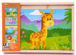 UKŁADANKA DREWNIANA PUZZLE 4W1 ZOO - ZWIERZĘTA