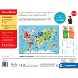 ODKRYWAMY ŚWIAT MAPA PUZZLE 124 ELEMENTY QUIZY CIEKAWOSTKI CLEMENTONI
